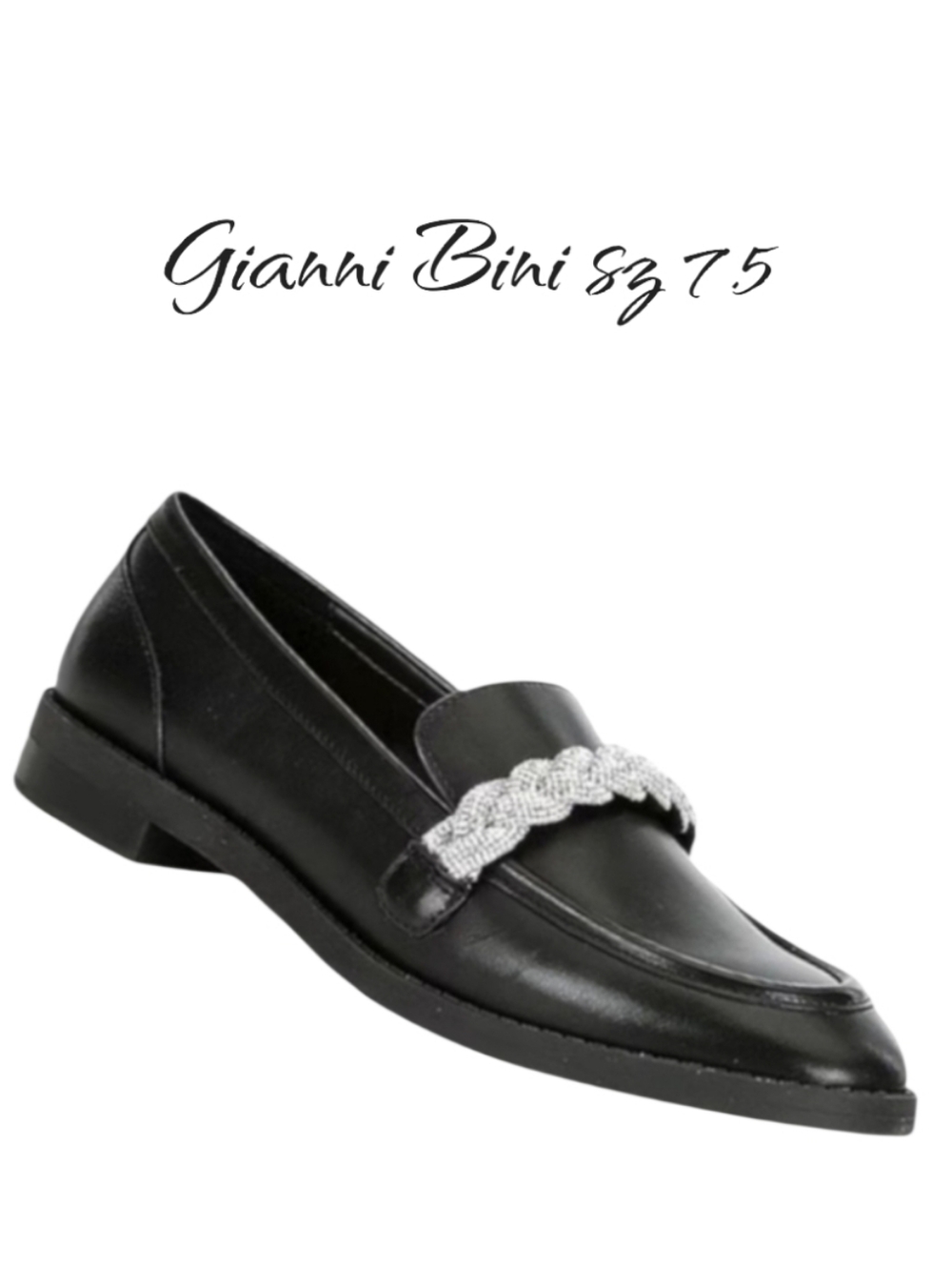 Gianni Bini Bristow Black Leather Rhinestone Braided Loafers Sz 7.5